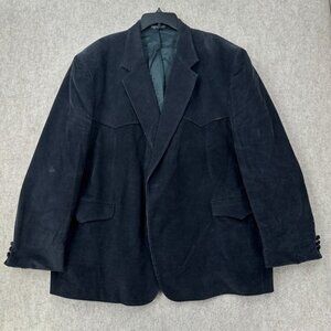 VTG BAR WS Corduroy Western Yoke Cowboy Sport Coat Jacket 54R Elbow Patches Blue